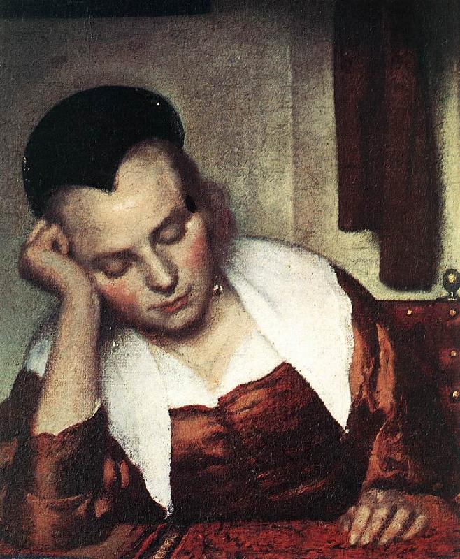 VERMEER VAN DELFT, Jan A Woman Asleep at Table (detail) atr Spain oil painting art